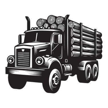 Siluet Kamyonu Ormancılık için Kütük Vektör İllüstrasyonu Yüklendi