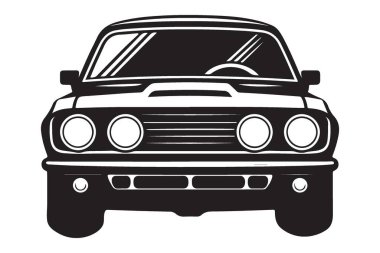 Klasik kaslı araba ön görünüm siluet vektörü çizimi çizimi