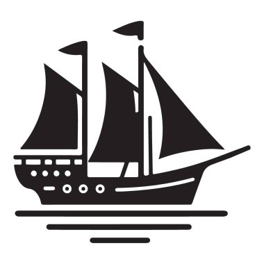 Ayrıntılı Yelkenli Resimleri Su Tasarımı Üzerine Uzun Gemi Silueti