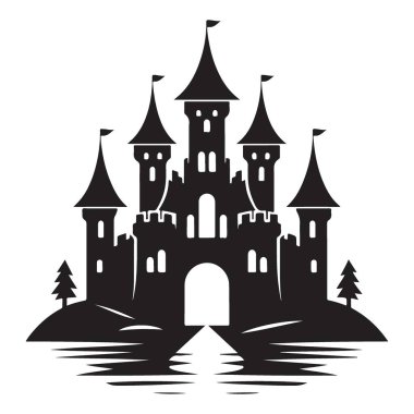 Majestic Castle Illustration Peri Masalı Tasarımları İçin Sonsuz Siluet