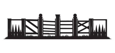 Çiftlik Çiti Silueti Vektör İllüstrasyonu Kırsal Peyzaj Kapı Tasarımı