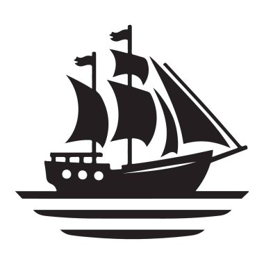 Yelkenli Gemi Silueti Vektör İllüstrasyon Denizcilik Tasarımı