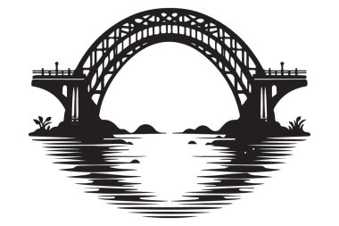 Suyun Üzerinde Zarif Köprü Silueti Çizim Tasarım Vektörü
