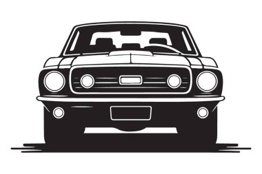 Klasik Mustang Araba Ön Görünümü Siluet Vektör Otomotiv Tasarımı