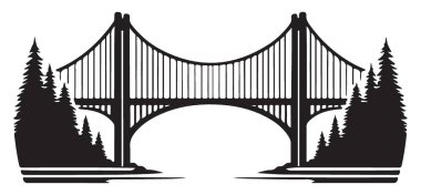 Askı Köprüsü Siluet Vektör Resimlendirme Ormanı Peyzaj Tasarımı