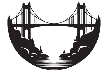 Nehir manzarası silueti tasarım fikrinden muhteşem bir köprü çizimi