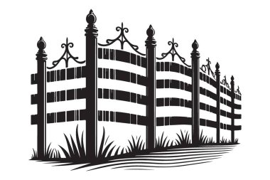 Kırsal Manzara Tasarım Elementlerini Geliştiren Kırsal Ahşap Çit Çizimi