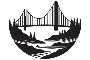 Nehrin Üzerindeki Köprü Görüntü Görünümü Doğa Teması Çizimi