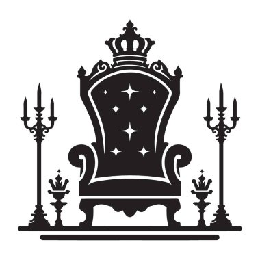 Regal Taht Başkanı Siluet Candelabras ve Crown 'la İllüstrasyon