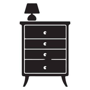 Lamba ve Çekmecelerle Klasik Yatak Odası Komodin Vektör İllüstrasyonu