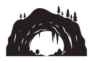 Sarkıtlar ve Ağaçlarla Mağara Silüeti Vektör İllüstrasyonu