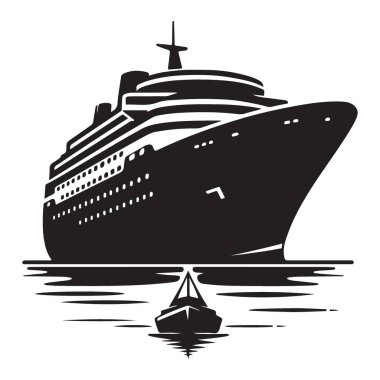 Seyahat Gemisi Silüeti Resimlendirmesi Okyanus Gemisi Seyahat Vektörü Grafiği