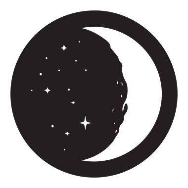 Mistik Hilal Ay ve Yıldızlar Kara Silüet Vektör Resimleri