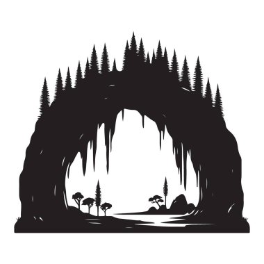 Sarkıtlar ve Orman Silüeti Sanatıyla Dramatik Mağara Girişi
