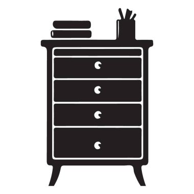 Çekmeceli ve Depolama Çözümlü Kara Tahta Giysi Silueti