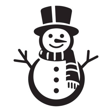 Neşeli Siyah ve Beyaz Kardan Adam Çizimi Kış Tatili Tasarımı