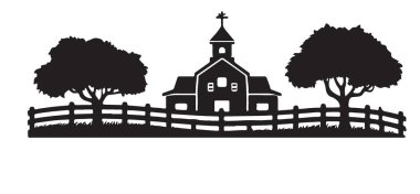 Ağaçlar ve Çit İllüstrasyon Sanatıyla çevrili Büyüleyici Şehir Kilisesi