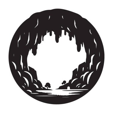 Gizemli Mağara Girişi Siluet Vektör İllüzyon Sanat Tasarımı