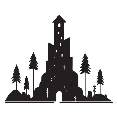 Tepenin Siluetinde Büyüleyici Kale Ağaçların Tasarımı ile çevrili