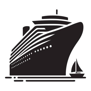 Büyük yolcu gemisi ve yelkenli lüks nakliye aracı siyah siluet tasarımı