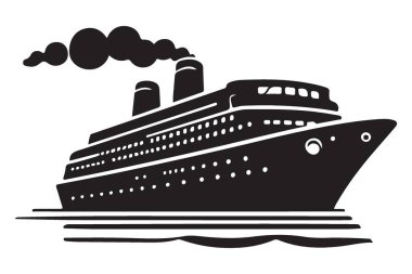 Klasik buharlı gemi yolculuğu kara siluet çizimi
