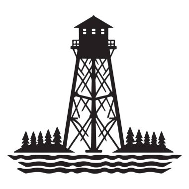 Klasik Orman Yangını Gözcüsü Kulesi Dış Tutkuları İllüstrasyonu