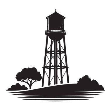 Klasik Su Kulesi Silüeti Çizimi Kırsal Amerika Peyzaj Sanatı