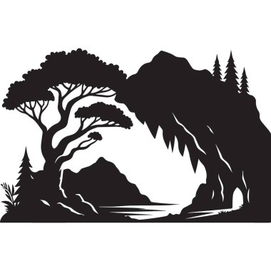 Şaşırtıcı Siluet Dağ Manzarası Mağara Girişli Görüntü