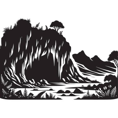 Mağara Manzarası Siluet Vektör İllüstrasyon Doğa Sahne Tasarımı