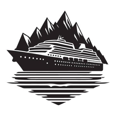 Dağ Arkaplanı Siluet Vektör Grafikleri ile Gemi Gemisi