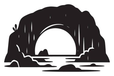 Mağara Girişi Siluet Vektör Sanatı Güzel Manzara Elementi