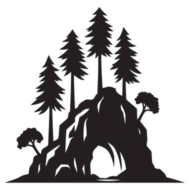 Dağ Kemeri Vektör Silüeti Sanat Ağaçlar Doğa Sahnesi