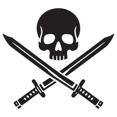 Kurukafa ve Kılıç Vektörü Jolly Roger Korsan Çizim Tasarımı
