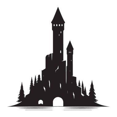 Siluet Vektör Görüntüsü Fantezi Resimleri İçin Karanlık Kale