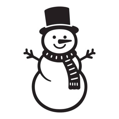 Neşeli Kardan Adam Vektör Görüntü Atkı Şapkalı ve Havuç Burunlu