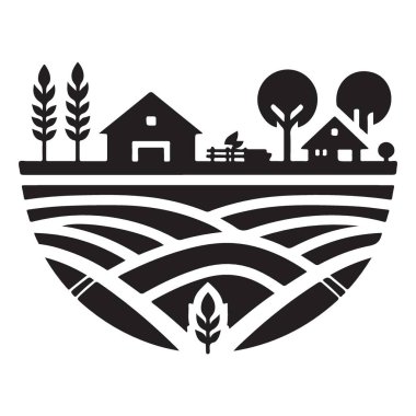 Yuvarlanan Çiftlik Tarlaları Vektör Resimlendirme Ahırları ve Ekinleri