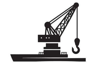 Vinç Gemisi Siluet Vektör İllüstrasyon Ağır Kaldıraç Ekipmanı