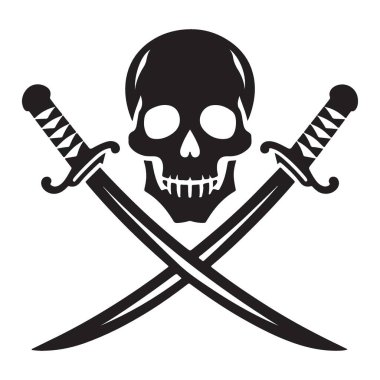 Klasik korsan kafatası ve çapraz kılıçlar siluet vektör çizimi