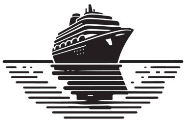 Seyir Gemisi Vektör Çizimi Siyah ve Beyaz Okyanus Seyahat Tasarımı
