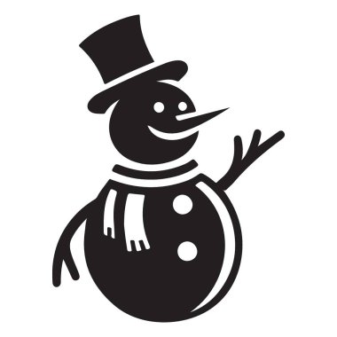 Gülen Kardan Adam, Silindir Şapkalı Siyah Siluet Vektör Çizimi