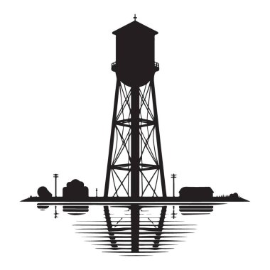 Amerikan Su Kulesi Yansıma Vektörü İllüstrasyon Sahnesi