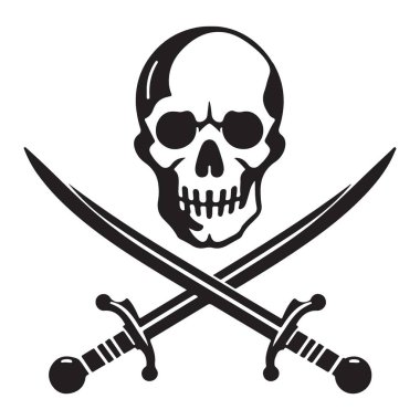 Korsan Kafatası ve Kılıç Simgesi Uyarı Tehlike Çizimi