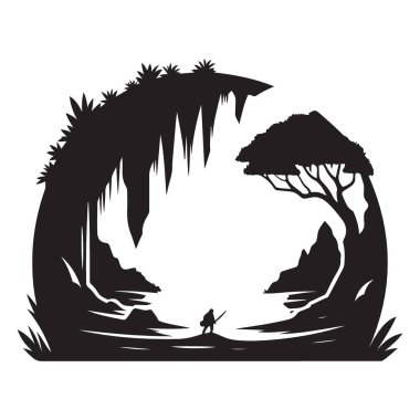 Maceracı Gizemli Mağarayı Keşfediyor Heyecanlı bir Manzara Silueti