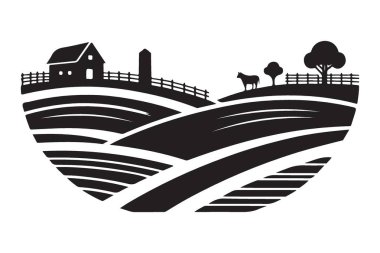 House ve Horse 'la Yuvarlanan Çiftlik Tepeleri Serene Peyzaj Silueti