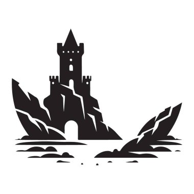 Cliff Vector İllüstrasyon Kalesi Silüet Tarihi Tasarım