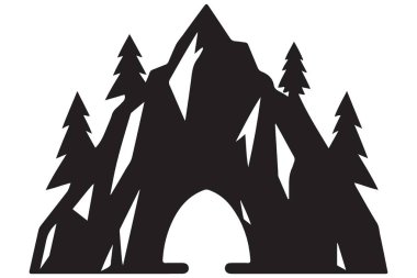 Çam ağaçlı Görkemli Dağ Silueti Doğa Macerası Simgesi