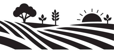 Rolling Hills ve Sunrise Vector Design ile Manzaralı Çiftlik Resimleri