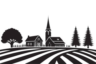 Kırsal Kasaba Silueti Kilise ve Çiftlik Evi Tasarımı