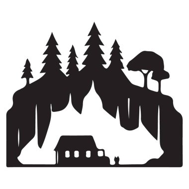 Ağaçlı ve Vahşi Yaşamın Büyüleyici Dağ Kulübesi Sahnesi