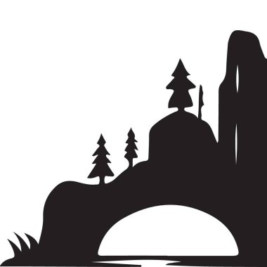 Manzaralı Dağ Gözden Geçirme Siluet Ağaçları Resmetme Manzarası Tasarımı